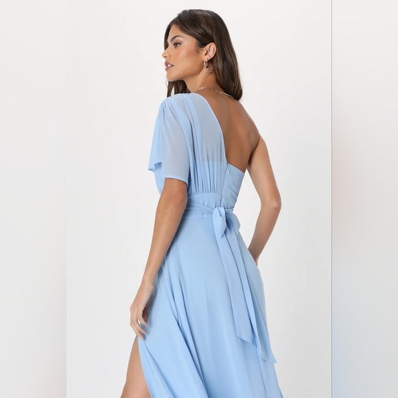 Lulus Cultivated Charm Powder Blue One-Shoulder Maxi Dress S Wedding Party Prom - Picture 5 of 12